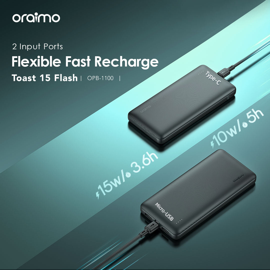 Oraimo Toast 15 Flash Power Bank 10000mAh Black OPB-1100