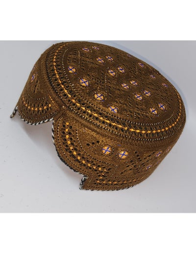Traditional Sindhi Cap Topi is known as The Sindhi Kufi Handmade Woven Embroidery Use By Sindhis in Pakistan Essential Part Of Saraiki And Balochi Culture in Mehndi with Blue & Gold
