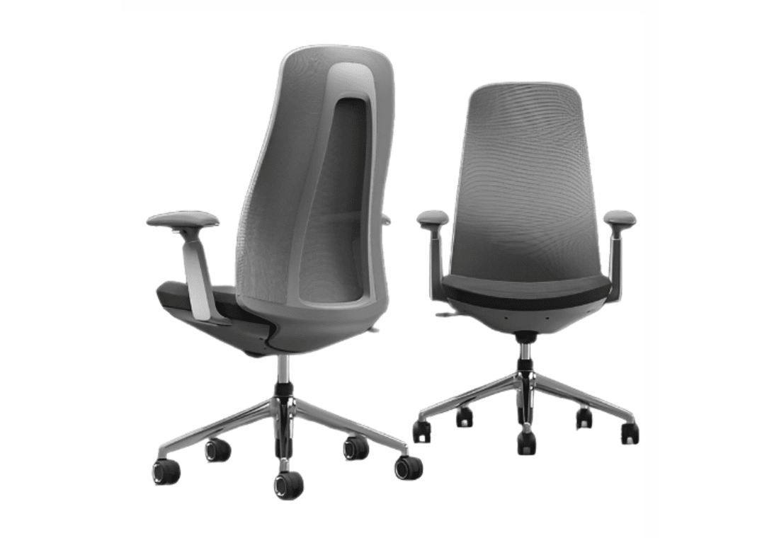 AMFAH Staff Chair –  Medium Back Ergonomic Office Chair with Mesh Seat | Self-Bearing Chassis, 3D Armrests & Adjustable Desk Chair for Home Office and Workstation | Grey Frame