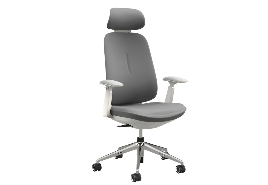 AMFAH Executive Office Chair – High Back Ergonomic Desk Chair | Self-Bearing Chassis, 3D Armrests & Adjustable Lumbar Support for Home Office and Workstation | Grey Mesh Seat, White Frame