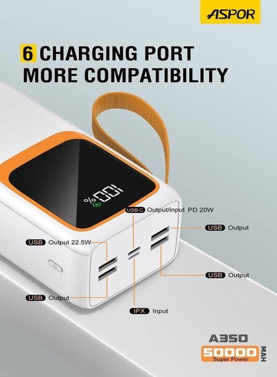 A350 22.5w Outdoor Travel LED Digital Display Portable Mobile Charger Large Capacity Usb Power Bank 50000mAh