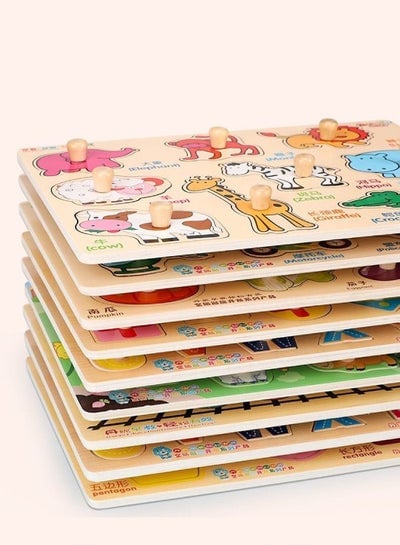 Wooden Pegged Puzzles Numbers Alphabet Puzzle And Educational Learning Board For Kids