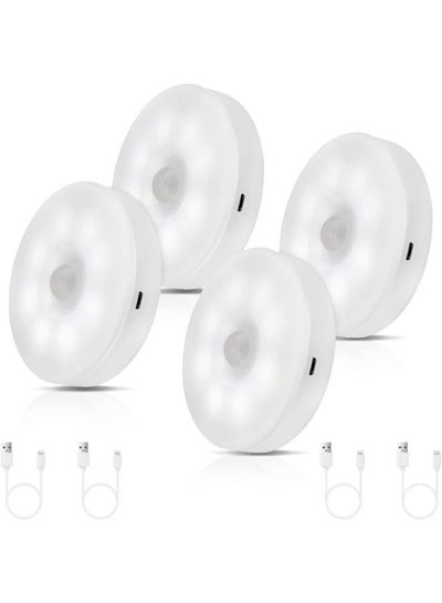 4 Pieces Motion Sensor Night Light, USB C Rechargeable LED Light, Wireless Night Safe Lighting for Bedroom, Bathroom, Under Cabinet, Kitchen, Hallway, and Stairs