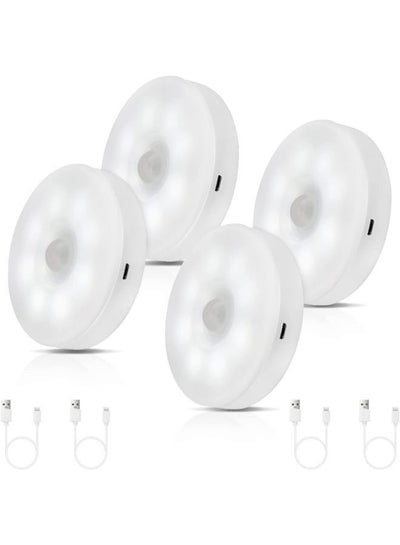 4 Pieces Motion Sensor Night Light, USB C Rechargeable LED Light, Wireless Night Safe Lighting for Bedroom, Bathroom, Under Cabinet, Kitchen, Hallway, and Stairs