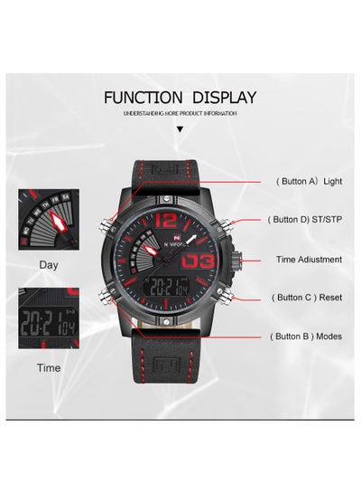ساعات كوارتز رقمية فاخرة للرجال من NAVIFORCE ساعة يد رياضية عسكرية كاجوال NF9095