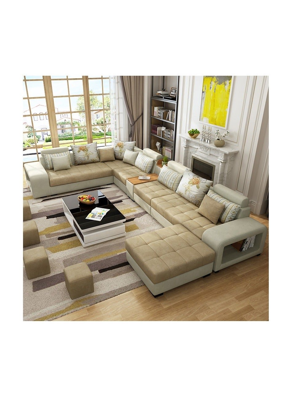 Simple Leisure Fabric Combination Living Room Sofa Set Beige L Shape 6 Seaters 398X90X85
