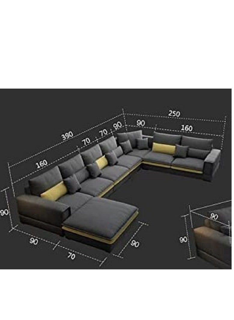 Living Room Sofa -Sofa Set - Fashion Fabric Sofa - Combination Set - Cafe Hotel Furniture - Simple Leisure Sofa 7 Seaters U Shape Grey 390X90X90