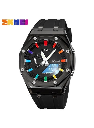ساعة Skmei 2100 للرجال كوارتز ساعة يد جلدية رياضية متعددة الوظائف - أسود