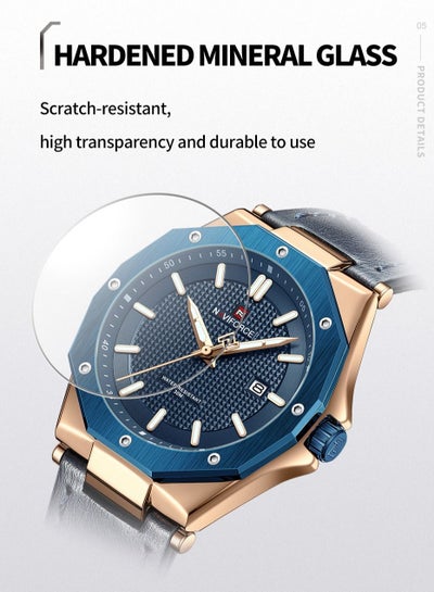 NAVIFORCE 9200 Men's Watch Fashion Casual Polygon 3ATM Waterproof Quartz Leather Clock