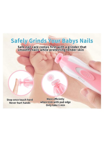 Baby Nail Trimmer Electric No Sharp Claws Hurt, Baby Nail File Kit Manicure Set,6 in 1 Safety Cutter Trimmer Clipper for Toes and Fingers Pink