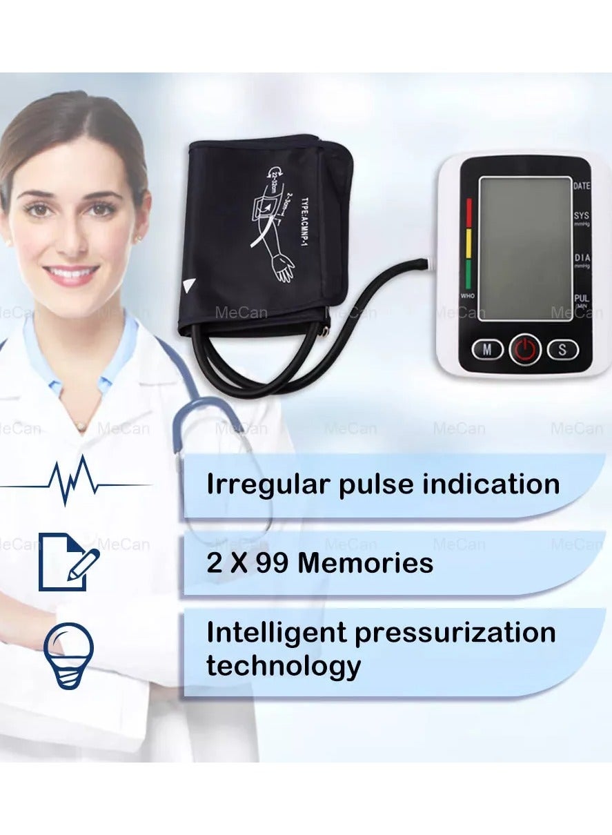 Digital Upper Arm Blood Pressure Monitor, Professional Heartbeat Tonometer with Adjustable Cuff, Accurate Readings, IHB Detection and Memory for 2 Users (99 Sets), Portable Health Care Device for Home Use