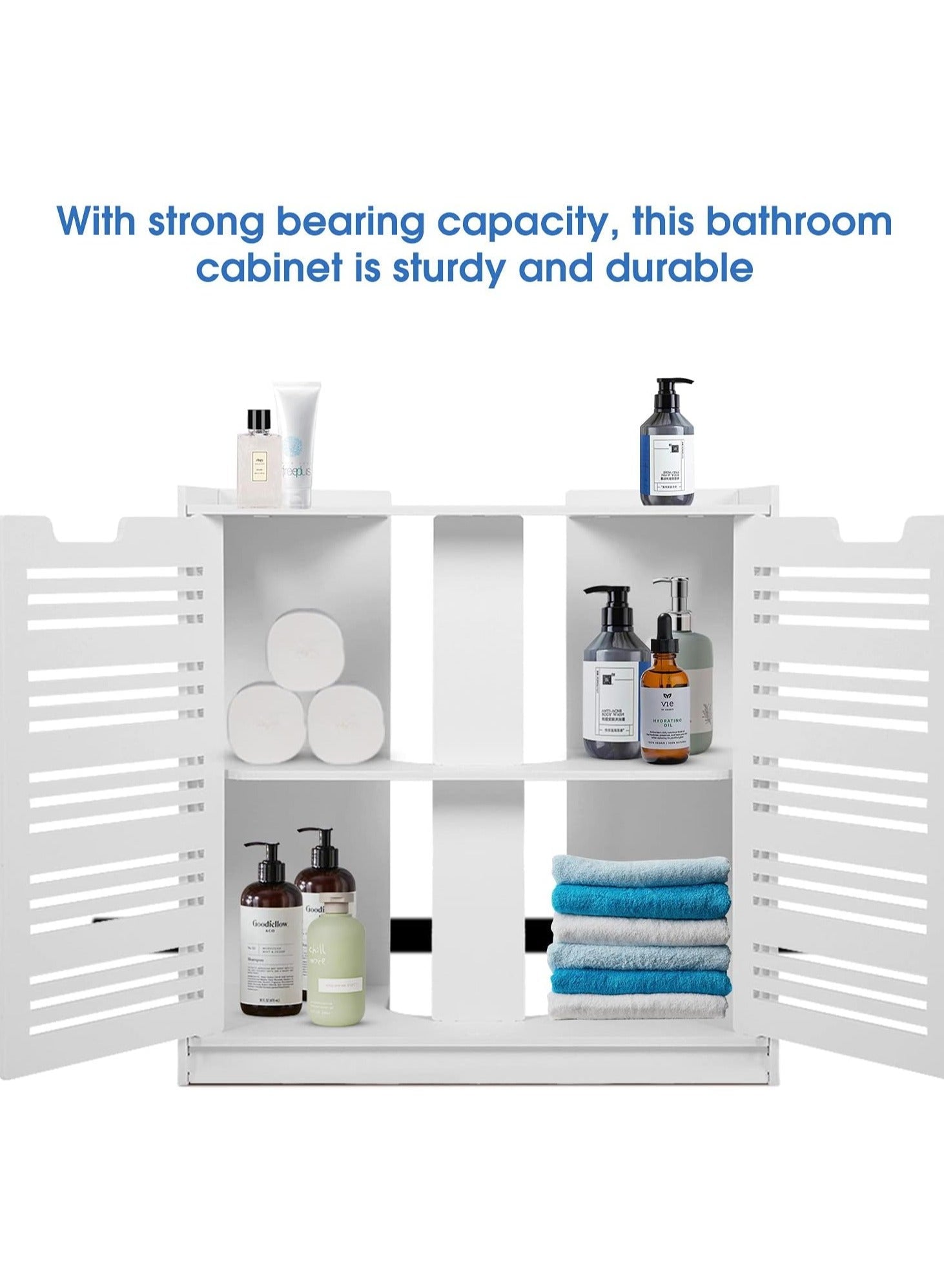Eworld White Double Door under Basin and Sink Storage Cabinet, Space-Optimized Cupboard and Waterproof Vanity Storage Solution for Modern Bathroom and kitchen