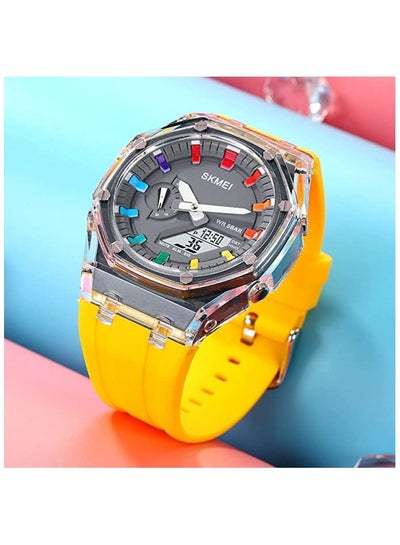 Skmei 2100 Men's Quartz Watch Leather Wrist watch Mutifunctional Sports Watch - Yellow