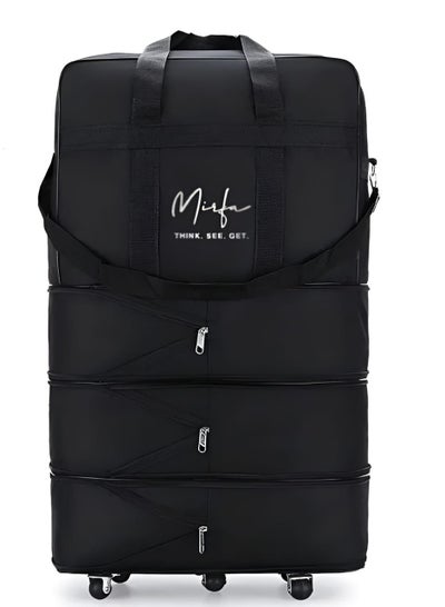 Expandable Extra Large Travel Oxford Duffel bag, Duffle bag, or kit bag with Wheels Waterproof Lightweight Traveling Foldable Suitcase Black Central Hardside Expandable Luggage With Spinner Wheels