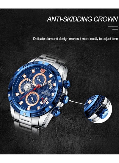 ساعة NAVIFORCE الفاخرة للرجال، بسوار من الستانلس ستيل، مقاومة للماء، كوارتز كرونوغراف NF8021