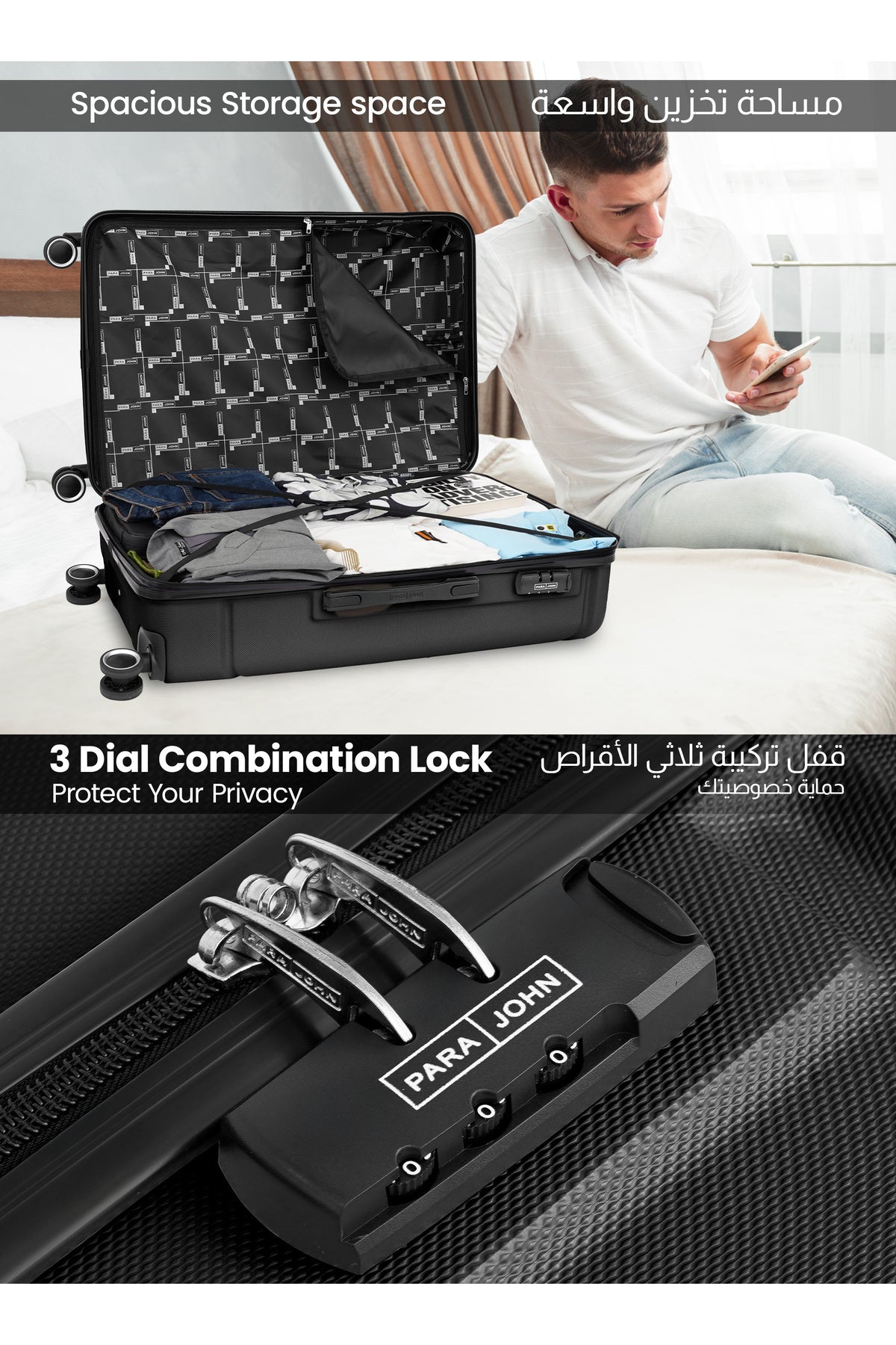 20-Inch Cabin Size ABS Hardside Spinner Luggage Trolley | 10KG Lightweight 4-Wheel Suitcase Black
