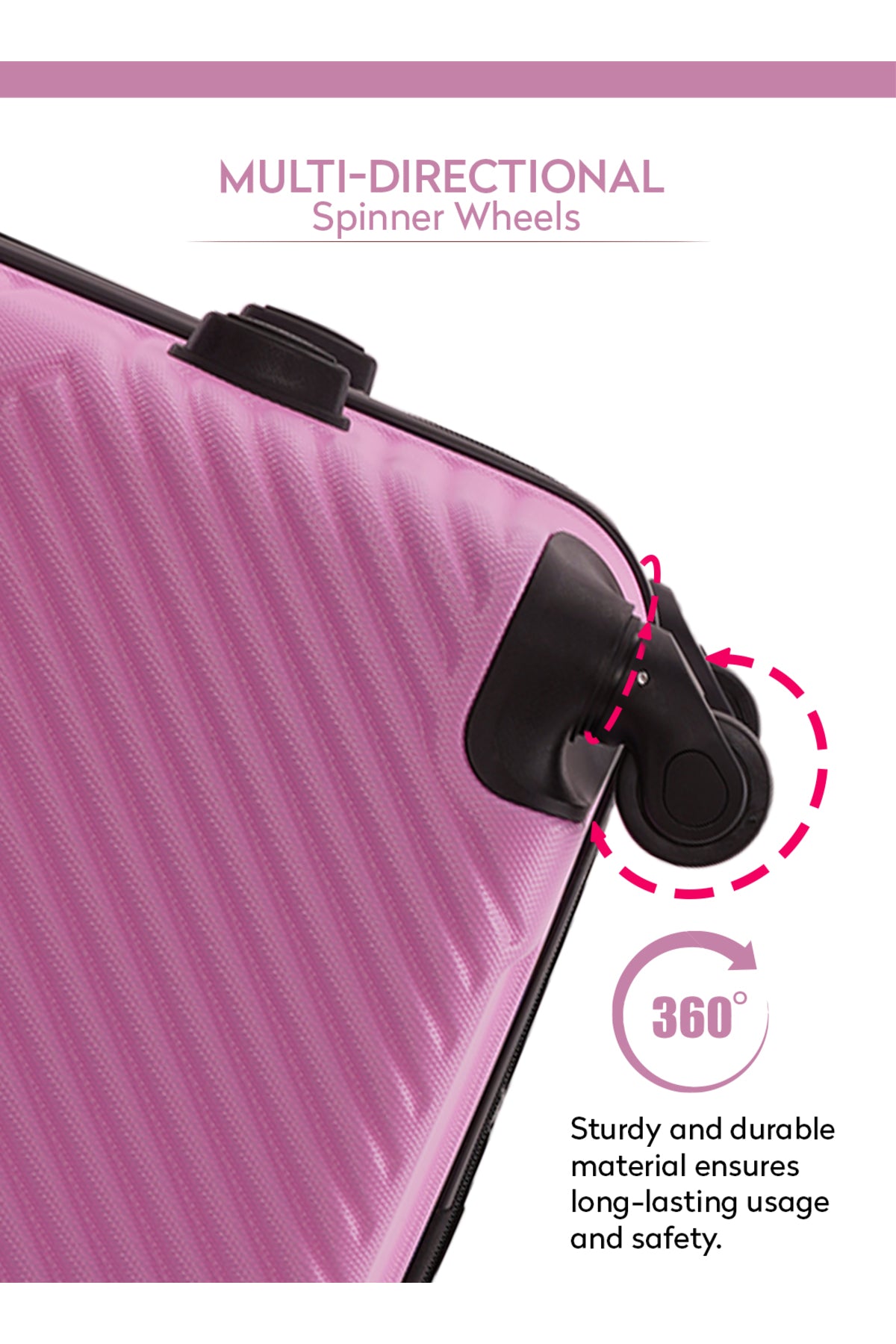 Aura Medium ABS Checked-In Hardside Luggage – Lightweight 20kg, 4-Wheel Spinner, 24 Inch, Pink