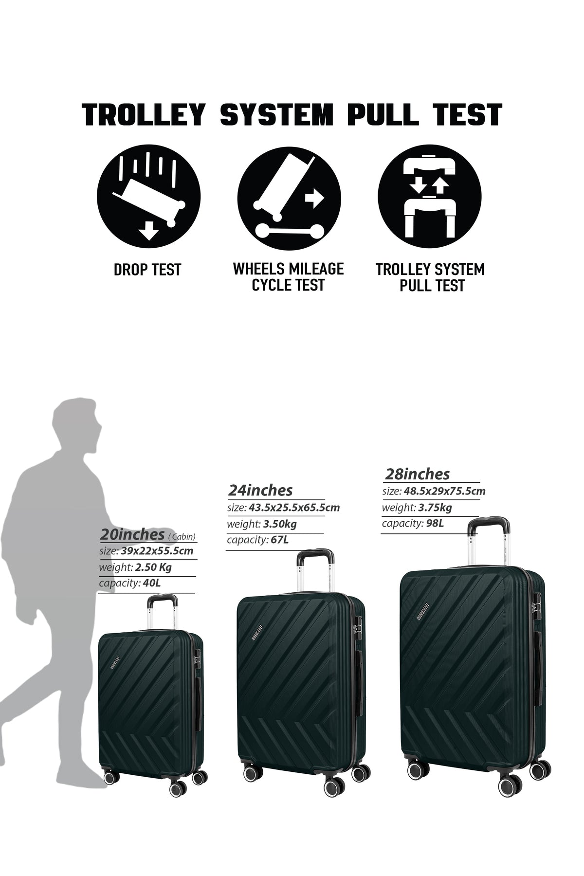 Medium 24-Inch ABS Lightweight Hardshell Luggage Trolley | carrying 3kg 4-Wheel Spinner Suitcase
