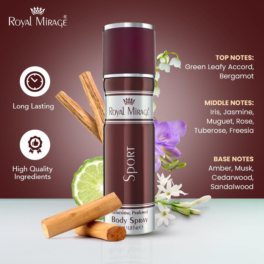 Royal Mirage Sport Body Spray For Unisex, Multi Smell, 200 Ml
