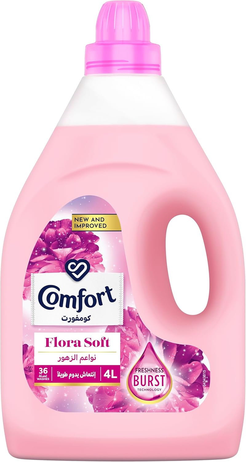 COMFORT Fabric Softener, Flora Soft, with freshness-burst technology for longer lasting fragrance & soft clothes, 4L