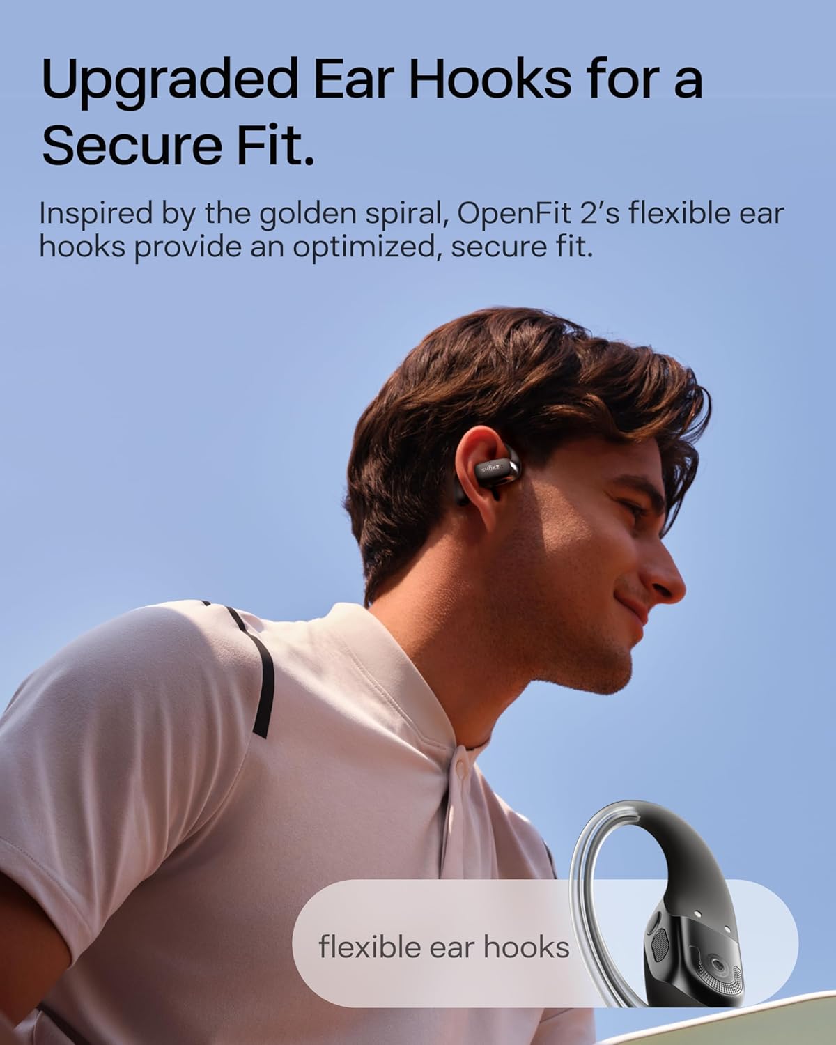 SHOKZ OpenFit 2 Open-Ear Headphones, True Wireless Bluetooth Earphones with Microphone, Earhook Earbuds with 48 Hours of Playtime, USB-C Fast Charging, IP55 Water-Resistant, with Carrying bag, Black