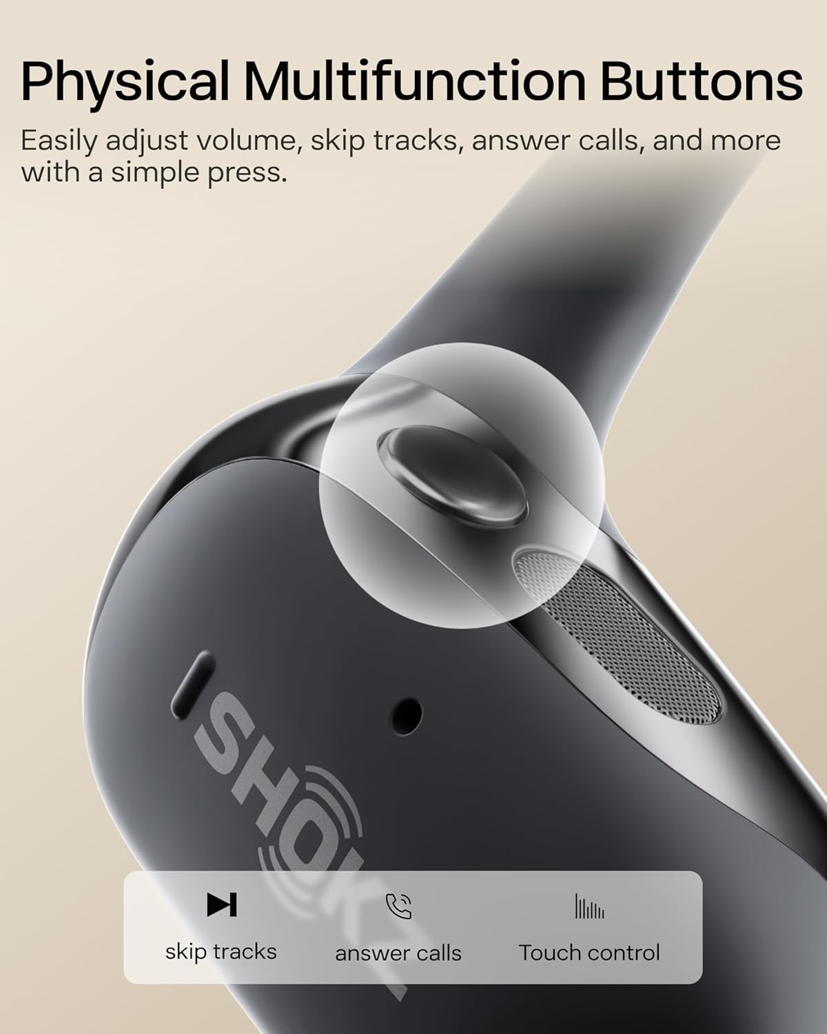 SHOKZ OpenFit 2 Open-Ear Headphones, True Wireless Bluetooth Earphones with Microphone, Earhook Earbuds with 48 Hours of Playtime, USB-C Fast Charging, IP55 Water-Resistant, with Carrying bag, Black