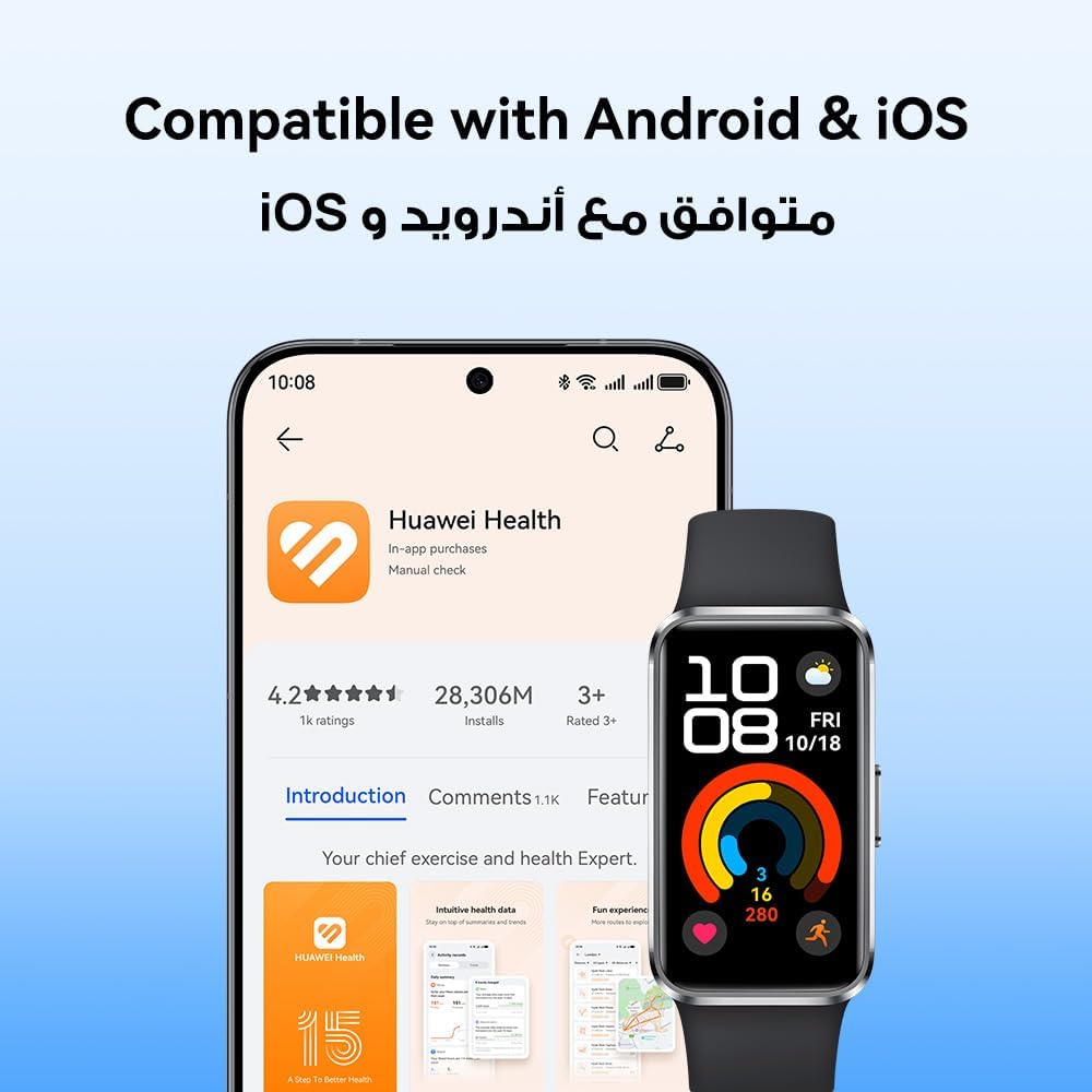 HUAWEI Band 10 Smart Watch, Metallic Design and Comfortable Wearing, Pro-level Sleep Analysis, Emotional Health Aid, 100 Workout Modes, Robust Battery Life, IOS and Android, Green