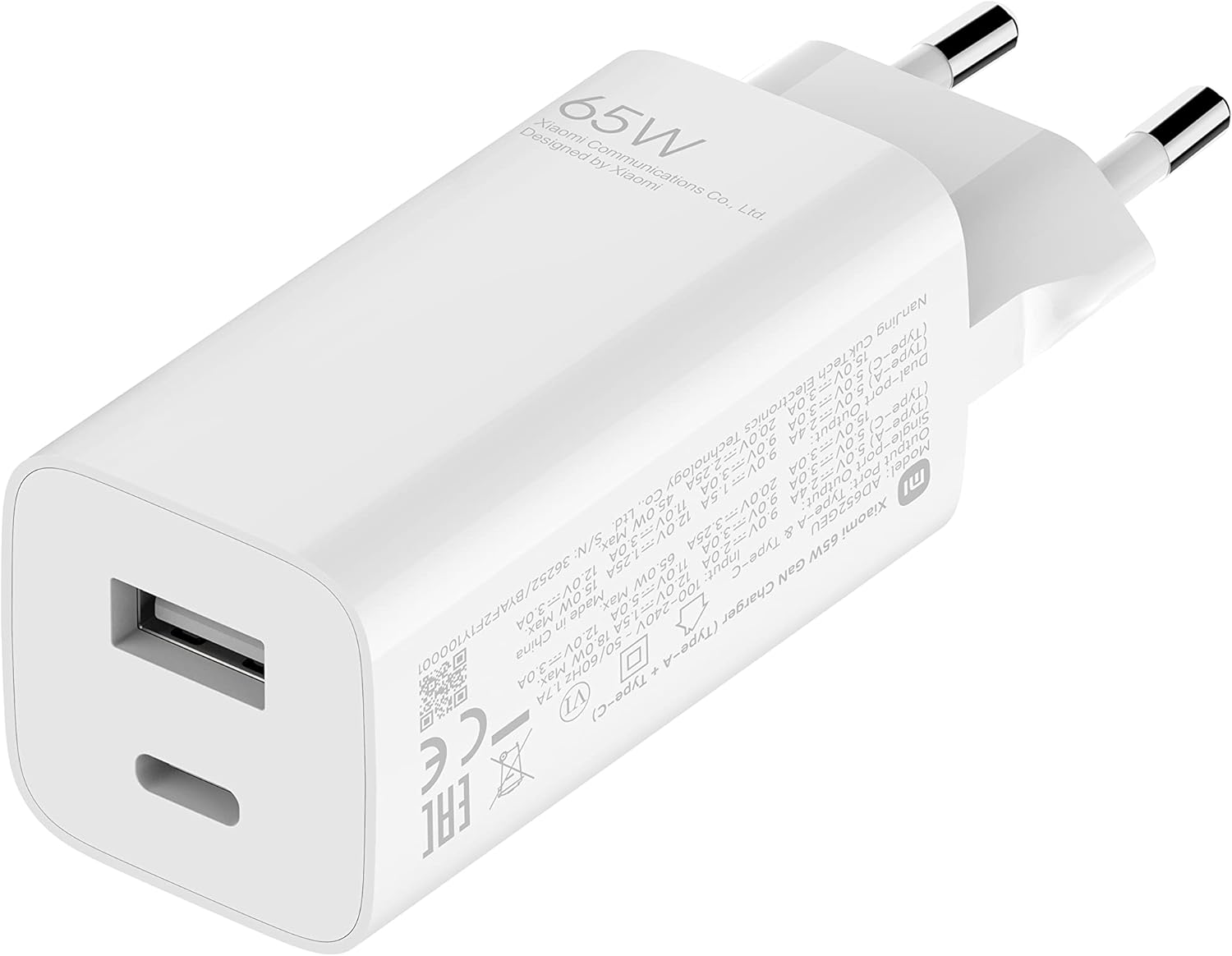 XIAOMI MI 65W GAN CHARGER (TYPE A TYPE C) WHITE EU