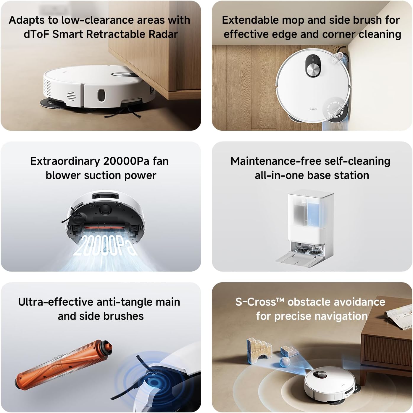 Xiaomi Robot Vacuum 5 – 20000Pa Powerful Suction, Lifting LDS for Low Furniture, Anti-Tangle, Smart Floor Cleaning, All-in-One Station (X20 Max Upgraded)