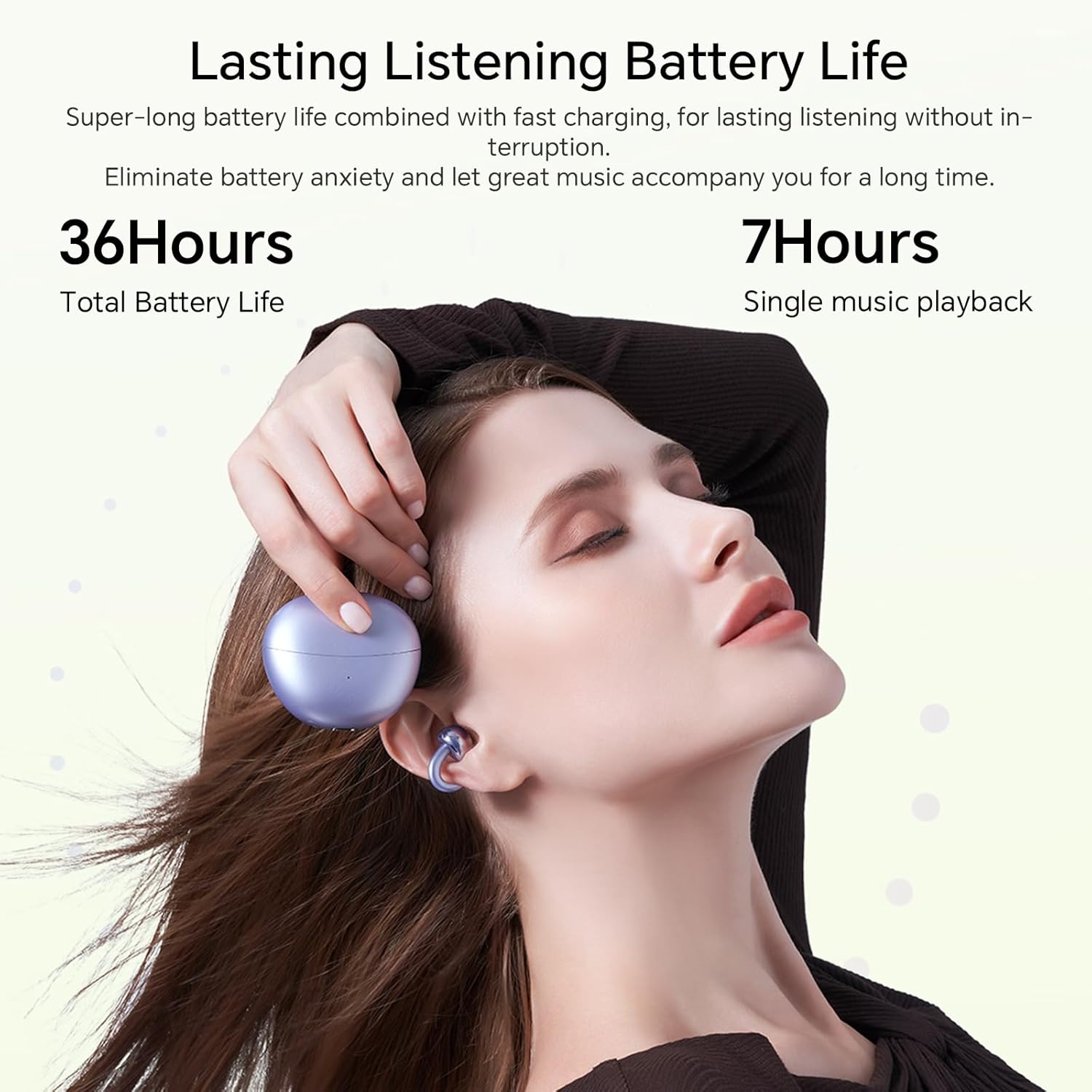 HONOR Choice Earbuds Clip, 36 Hours Bluetooth Headphones, Noise Cancelling Open-Ear Headphones, Bluetooth 5.3 Headset with Microphone, IP54 Wireless Earphones, Black