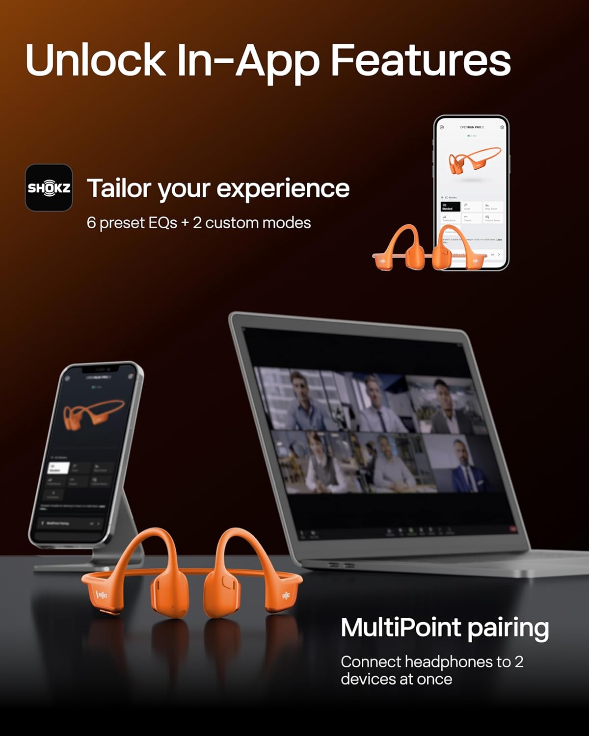 SHOKZ New OpenRun Pro 2 - Open-Ear, Bone Conduction Sport Headphones - with Headband - Sweat Resistant, Workout Headphones - Secure, Wireless, Comfortable Fit-Deep Bass and Smart Mic App