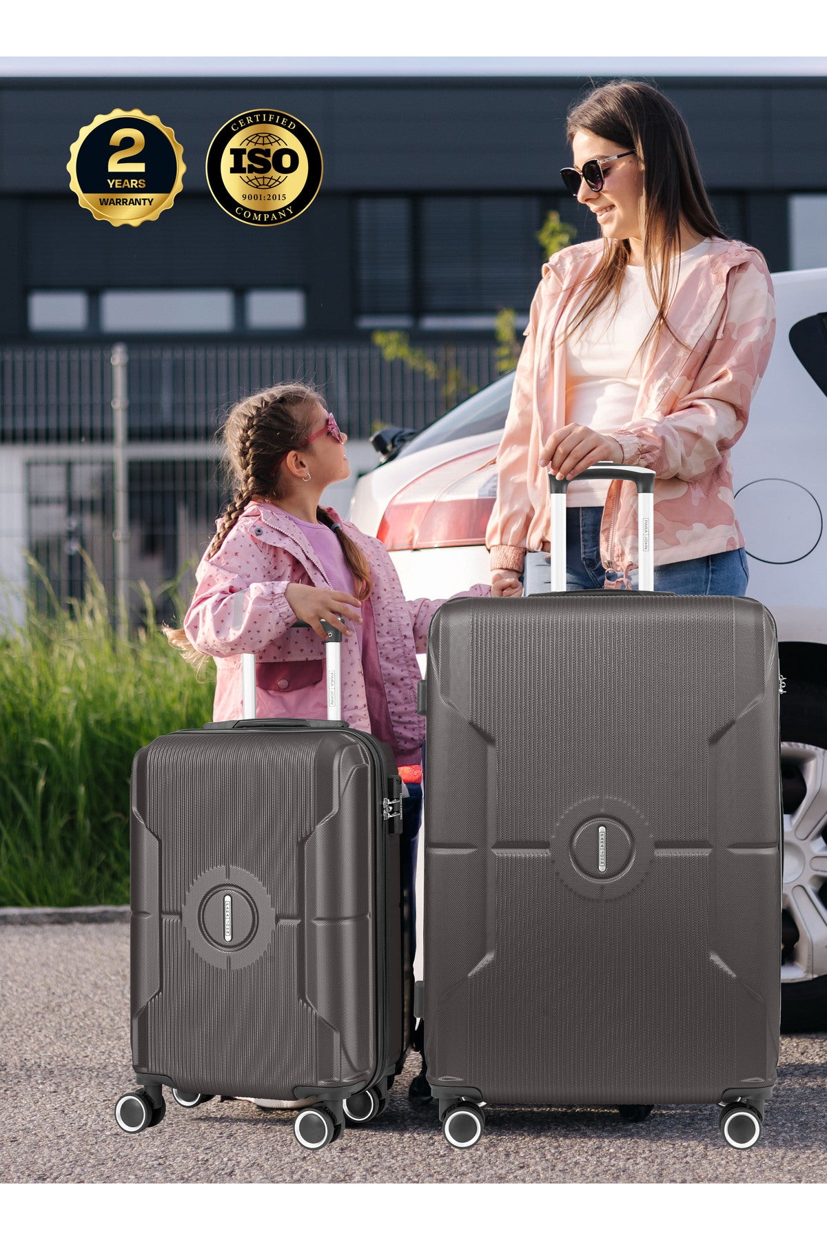 Series Set of 2 Luggage | Lightweight Small 10KG & Large 30KG ABS 8 Wheels Trolley Hardsided Travel Suitcase Dark grey