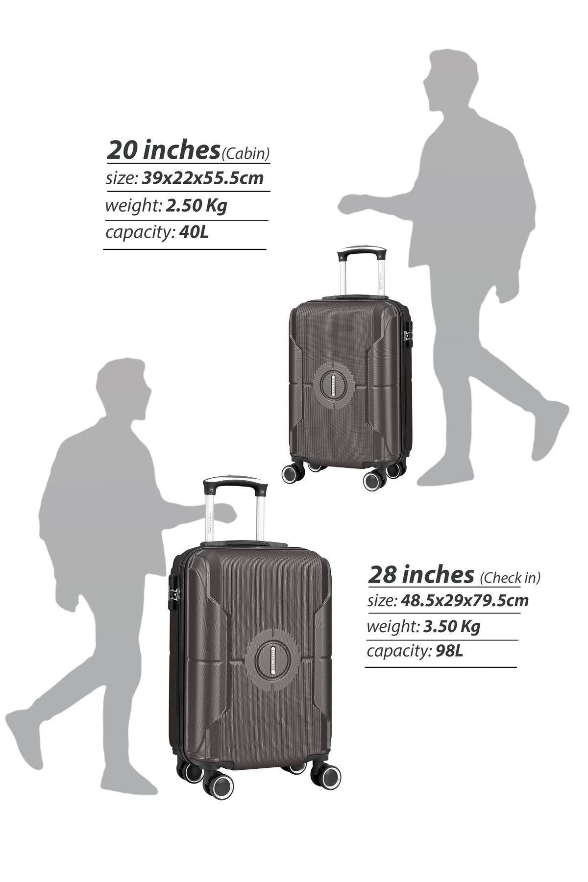 Series Set of 2 Luggage | Lightweight Small 10KG & Large 30KG ABS 8 Wheels Trolley Hardsided Travel Suitcase Dark grey