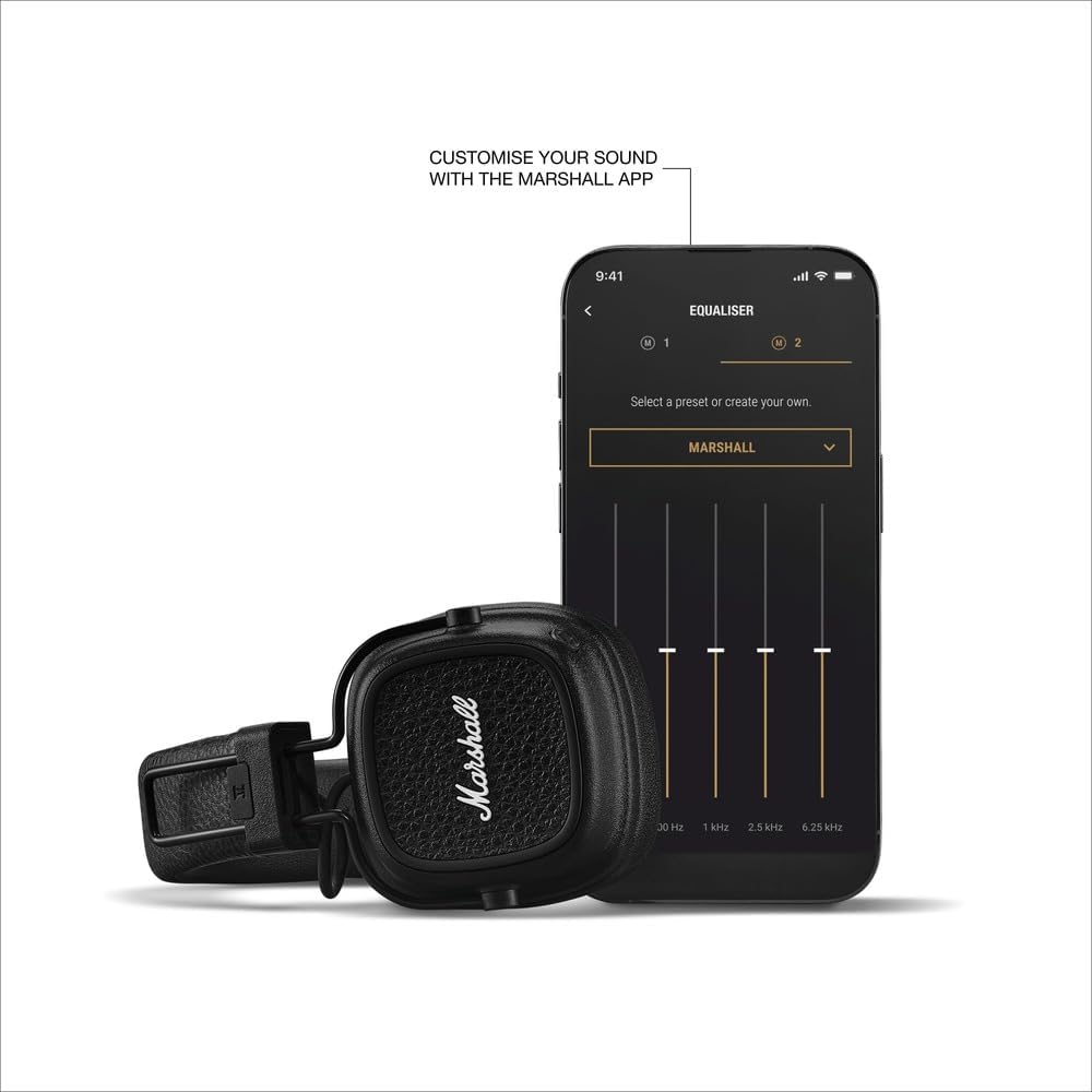 Marshall Major V Bluetooth Headphones - Foldable Bluetooth Wireless Headphones Bluetooth with 100+ Hours of Playtime (Black)