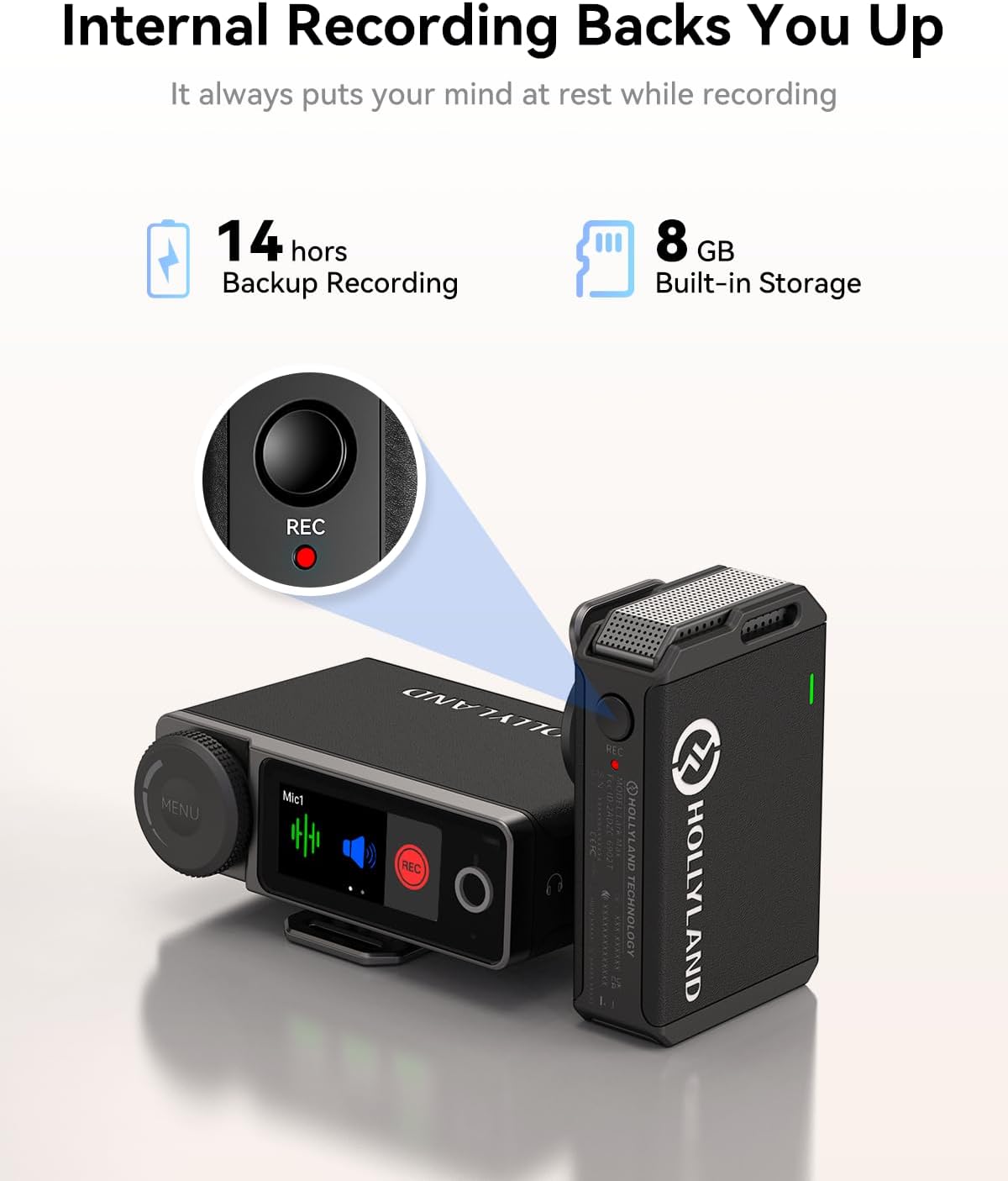 Hollyland LARK MAX Wireless Microphone, ENC Noise Canceling, Studio Audio Quality, 22H Duration, 820ft Range, 8GB Storage Recording Mic, Compatible with DSLR Camera, iPhone, Android and PC, black