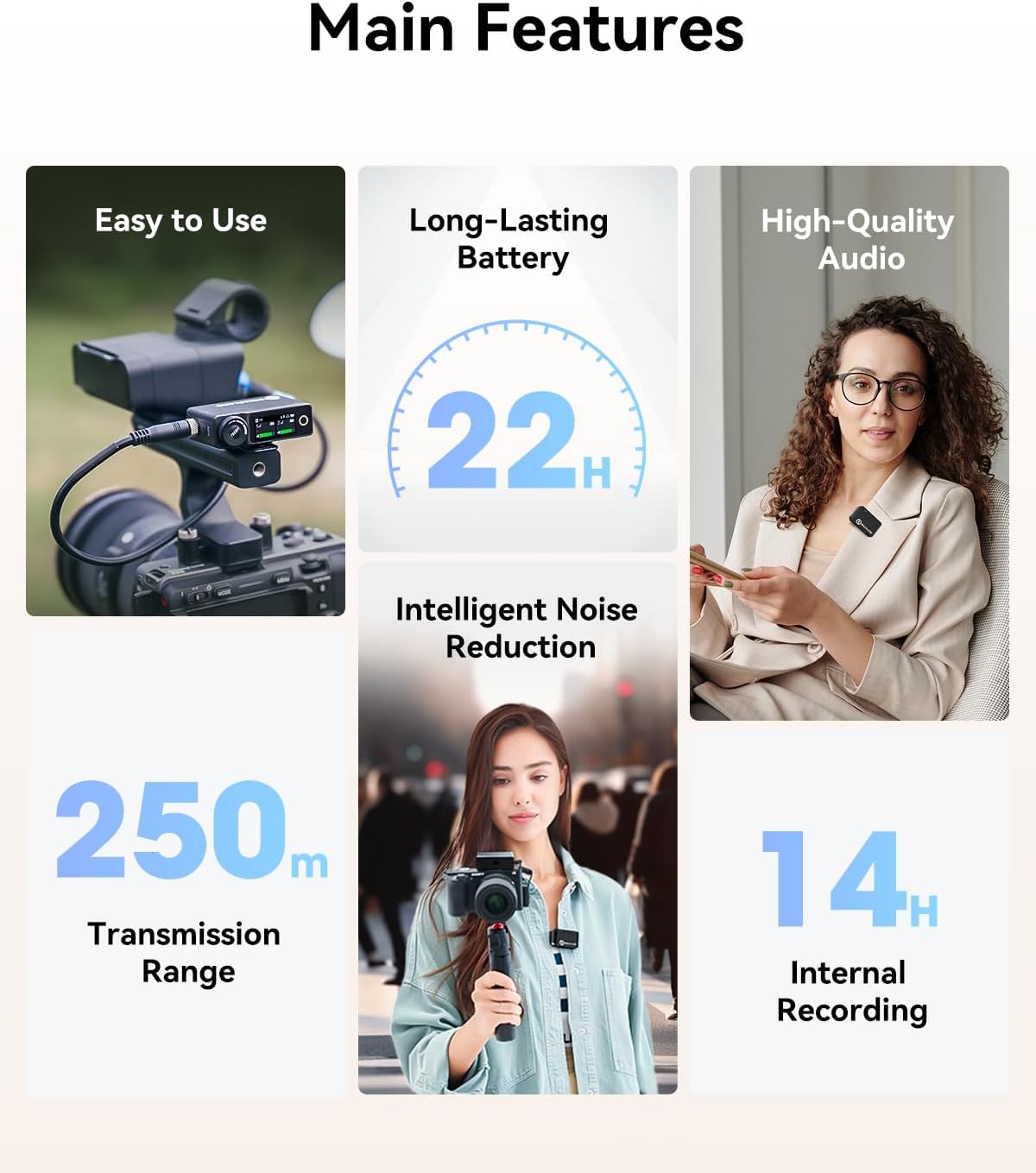 Hollyland LARK MAX Wireless Microphone, ENC Noise Canceling, Studio Audio Quality, 22H Duration, 820ft Range, 8GB Storage Recording Mic, Compatible with DSLR Camera, iPhone, Android and PC, black