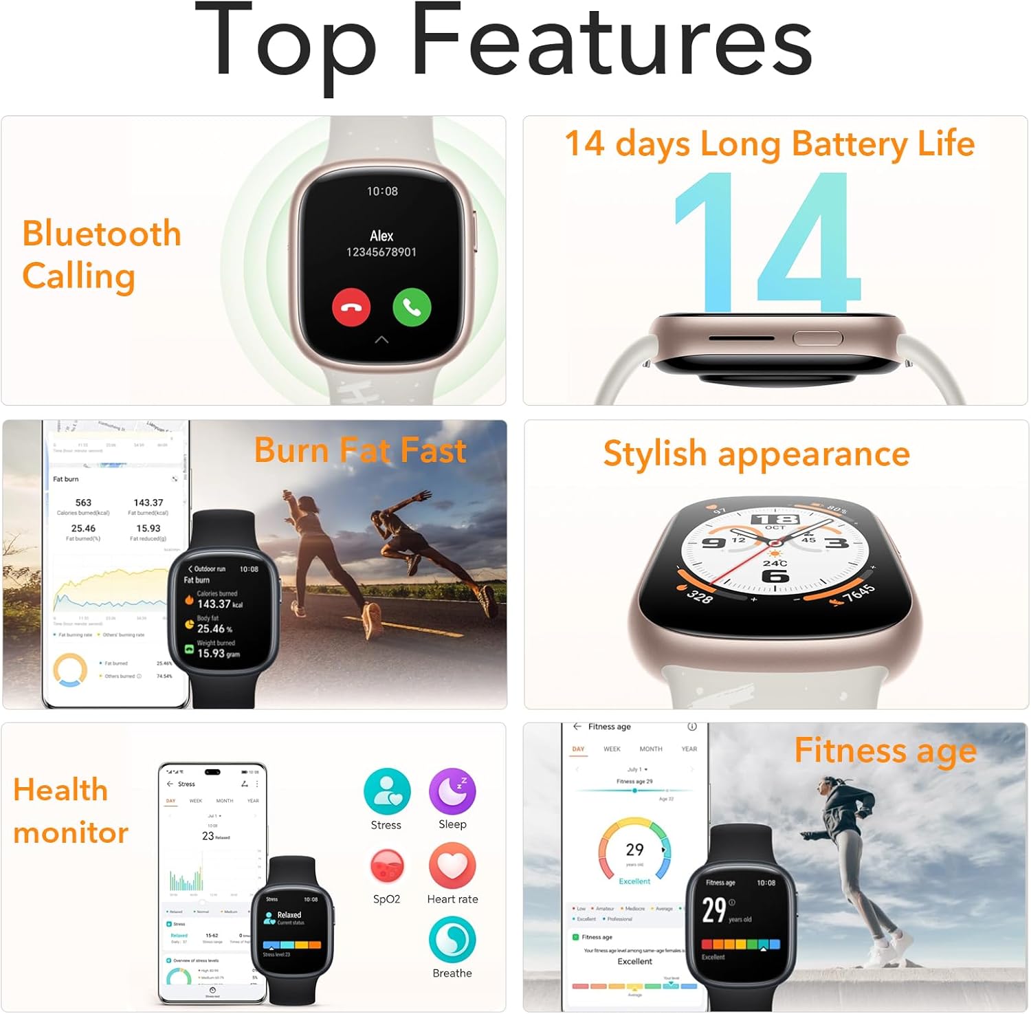 HONOR WATCH 4 SmartWatch, Bluetooth Calling, 1.75 inch AMOLED, GPS, 14 Days Standy, Spo2, Heart Rate and Stress Monitor, 5ATM, Compatible with Android and iOS, White