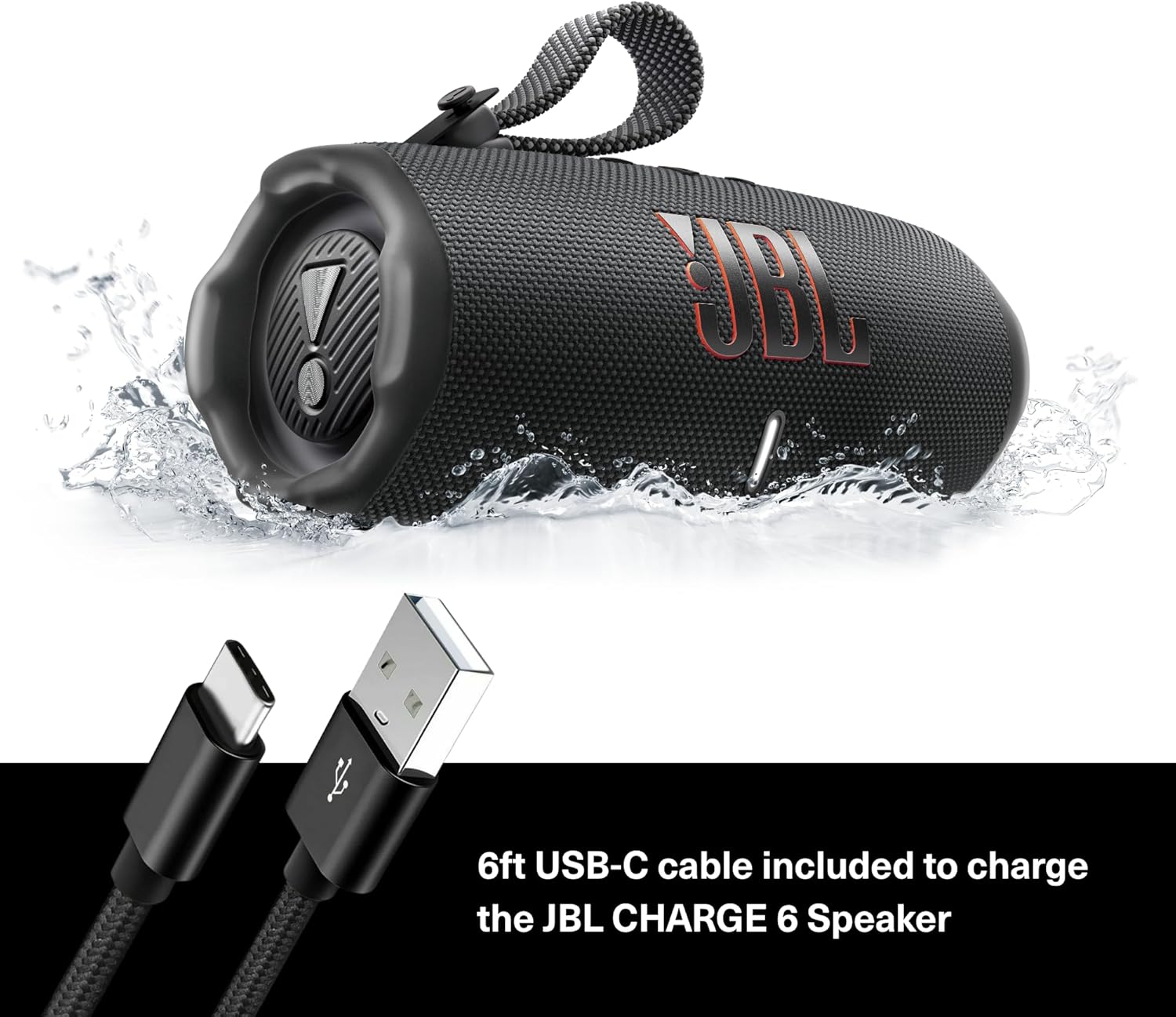 JBL Charge 6 (Black) + Bundle with USB-C Braided Cable