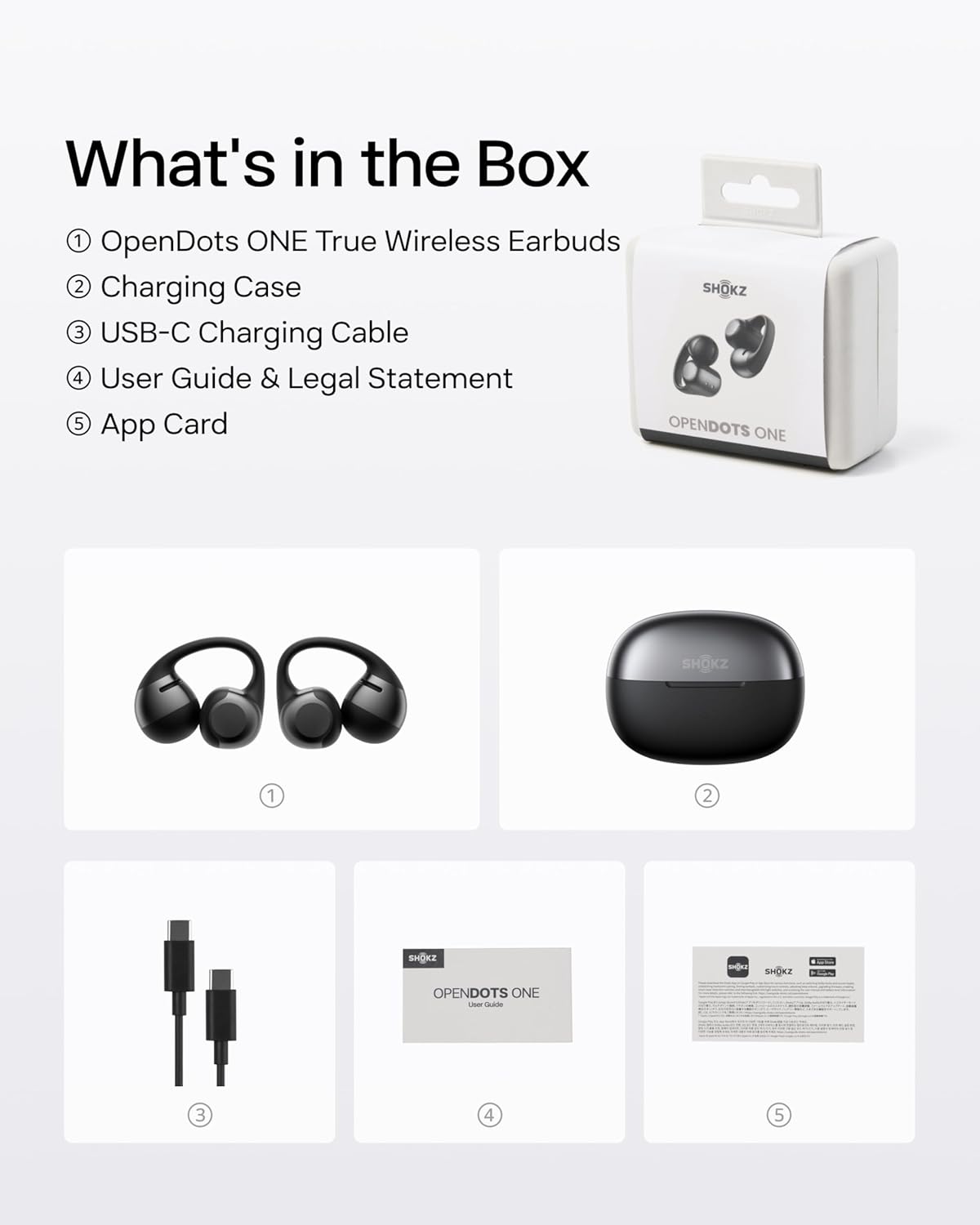 SHOKZ OpenDots ONE Open Ear Headphones, Premium Dolby Audio 6.5g Clip On Earbuds 40 hrs Playtime, Bluetooth 5.4, Wireless Earphones with Mic, Fast Charging, IP54, with Cleaning Cloth, Commuting- Black