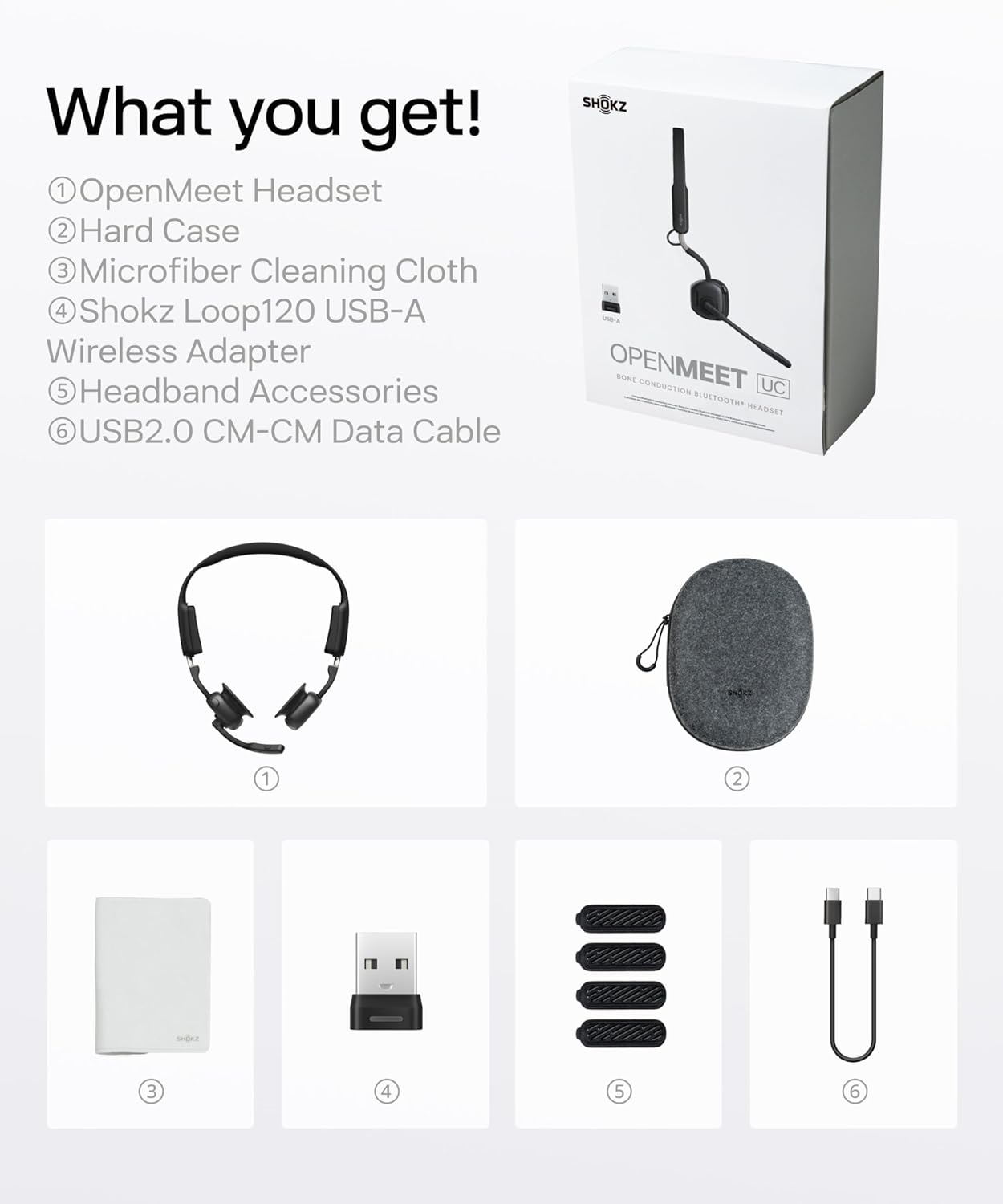 SHOKZ OpenComm2 UC 2025 ترقية سماعة رأس عظام التوصيل مع محول USB-A، سماعة بلوتوث مفتوحة الأذن مع ميكروفون مزود بإلغاء الضوضاء، سماعة لاسلكية للعمل، المكالمات، الاجتماعات، القيادة، زمن التحدث 16 ساعة