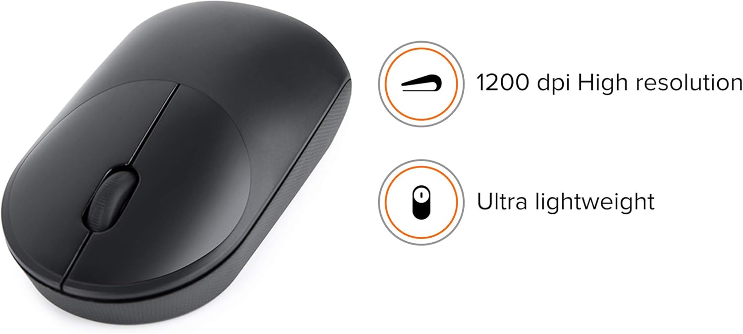 Mi Portable Wireless Mouse with Ergonomic Design, Long Battery Backup, 1200 DPI High Resolution and Ultra Lightweight (Black)