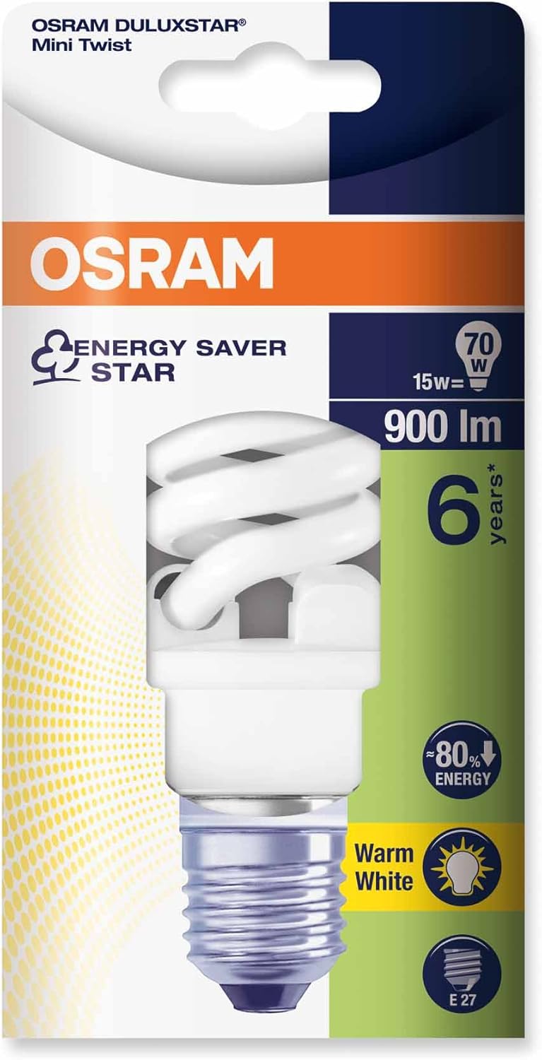 OSRAM Energy-Saving Lamp DULUX TWIST, 15W, E27 Socket, Warm White 2700K