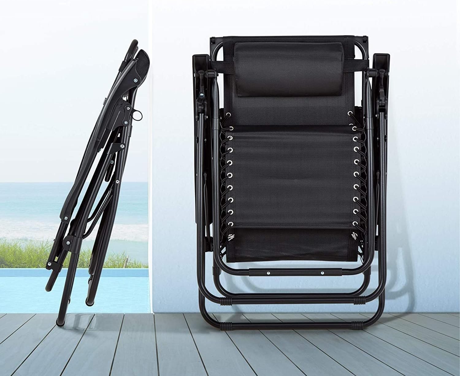 Foldable Camping Chair Outdoor Lounges Chair Garden Chair Adjustable Beach Chair with Pillows Cup Holders for Poolside Backyard and Beach