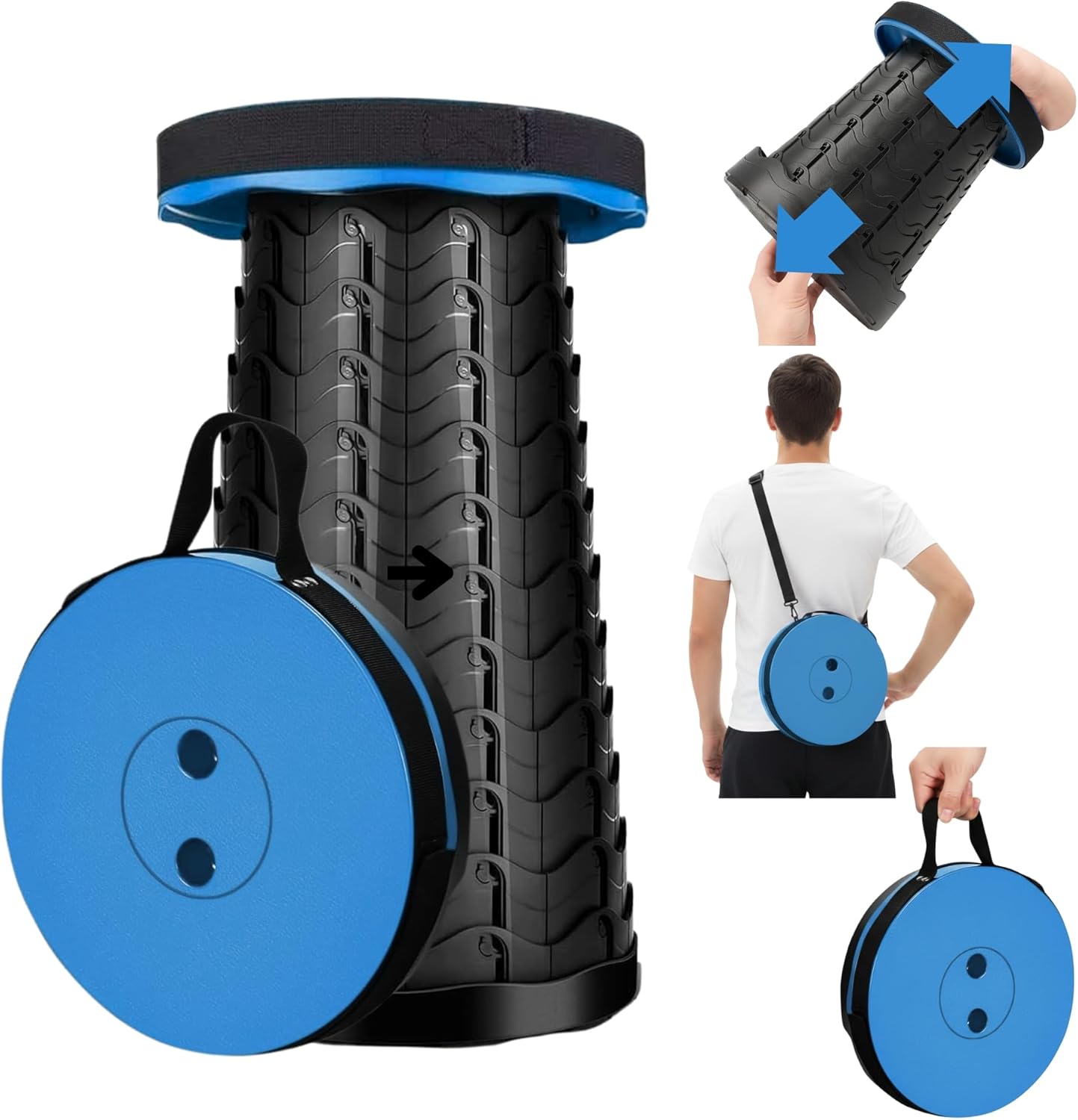 Portable Telescoping Stool, Lightweight Simple Stool Collapsible/Retractable Load 330 lb, Camping Folding Seat for Outdoor, Indoors, Travel, BBQ, Fishing, Garden, Party,Kitchen, Hiking-(Blue)