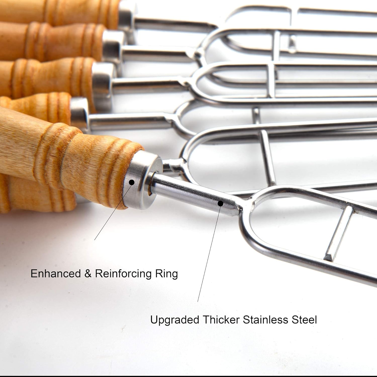 Double Skewers for Grilling Thickened Barbeque Skewers Stainless Steel Skewers for Kabobs BBQ Stick with Wood Handle