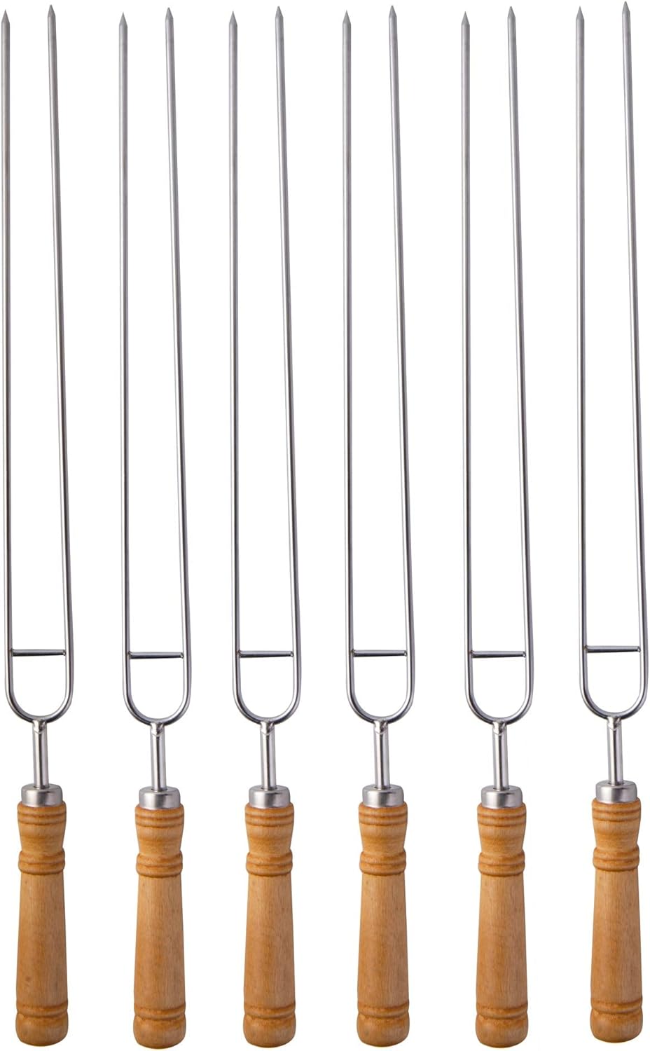 Double Skewers for Grilling Thickened Barbeque Skewers Stainless Steel Skewers for Kabobs BBQ Stick with Wood Handle