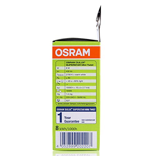Osram Energy Saver Mini Twist Bulb, White, Oesmtwist/8W/W/W/Sp