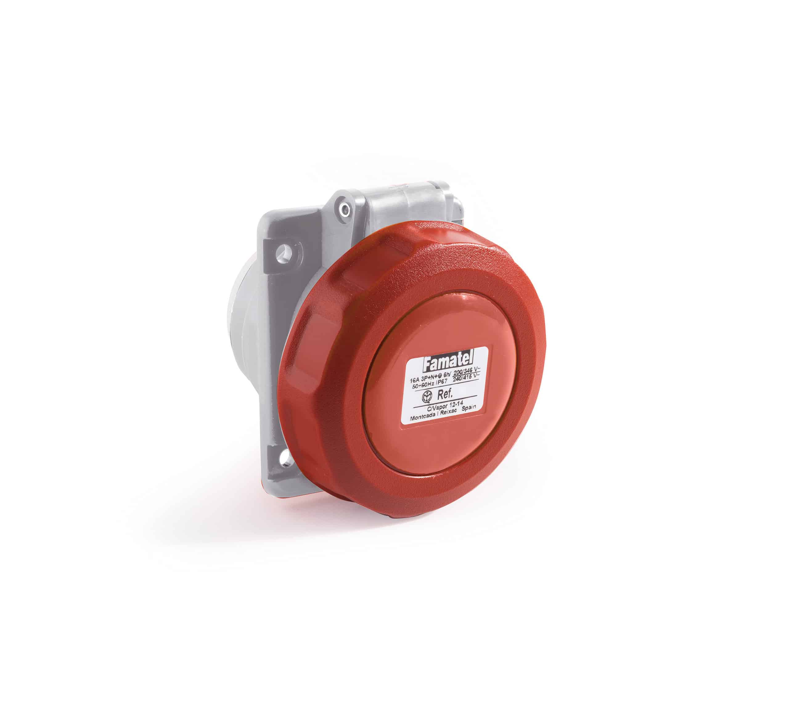 Famatel Panel Socket 16A 400V 3P+E+N IP67 Flush Mount 10° Inclined