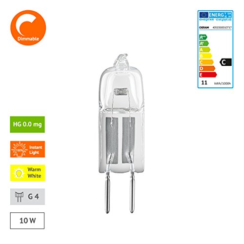 OSRAM Halogen-pin-base / HALOSTAR / G4-socket / dimmable / 12 Volt / 10 Watt / warmwhite - 2800K / Pack of 5