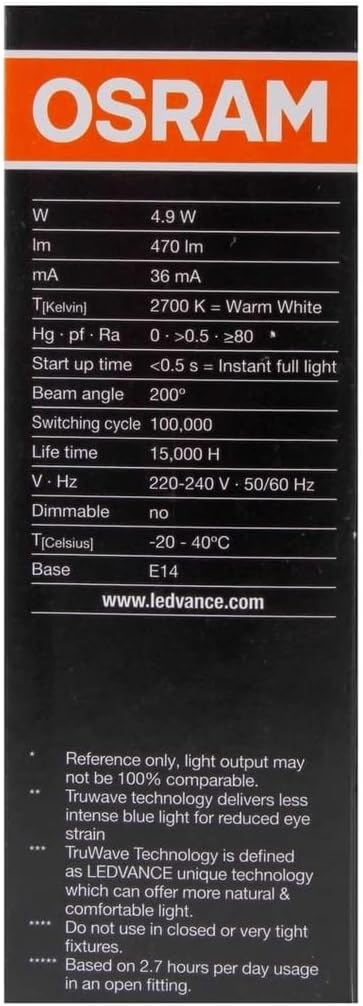 Osram LED Value E27 Classic B40 4.7W 2700K Warm White - Pack of 10